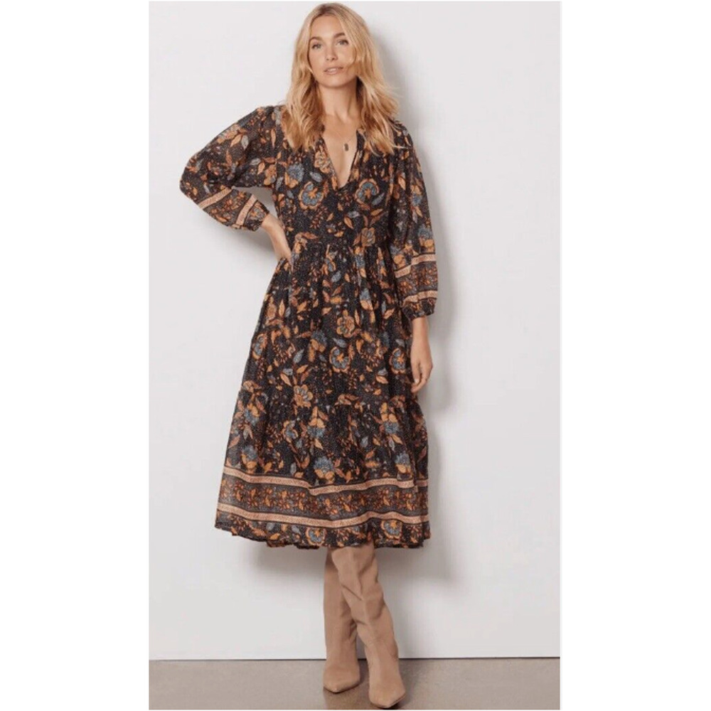 Sundry for Evereve NWT Felicity Floral 100% Cotton V Neck Midi Dress // S - Picture 2 of 13
